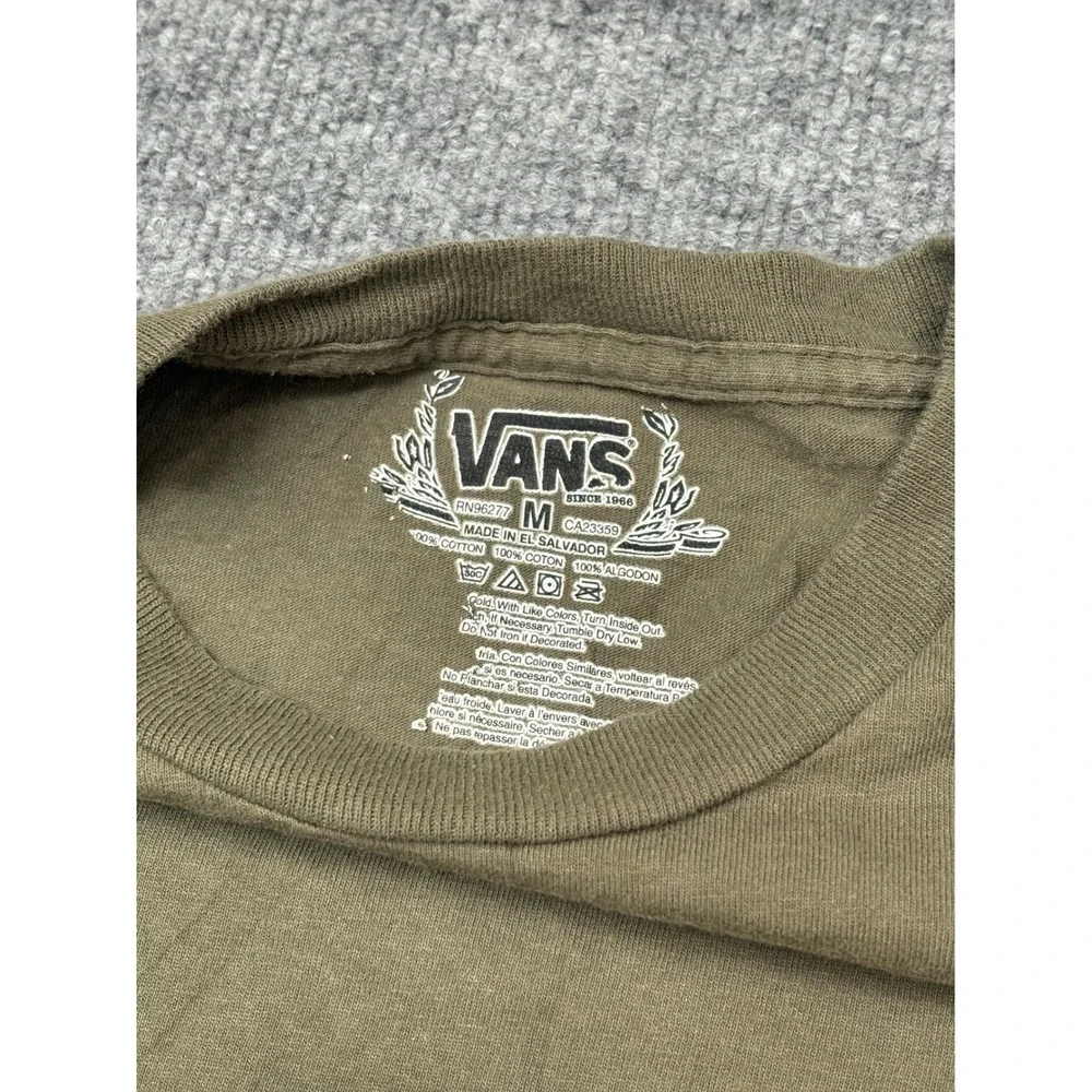 Vans Kids T-Shirt Medium Olive Green Black Logo Graphic Short Sleeve Cotton Tee